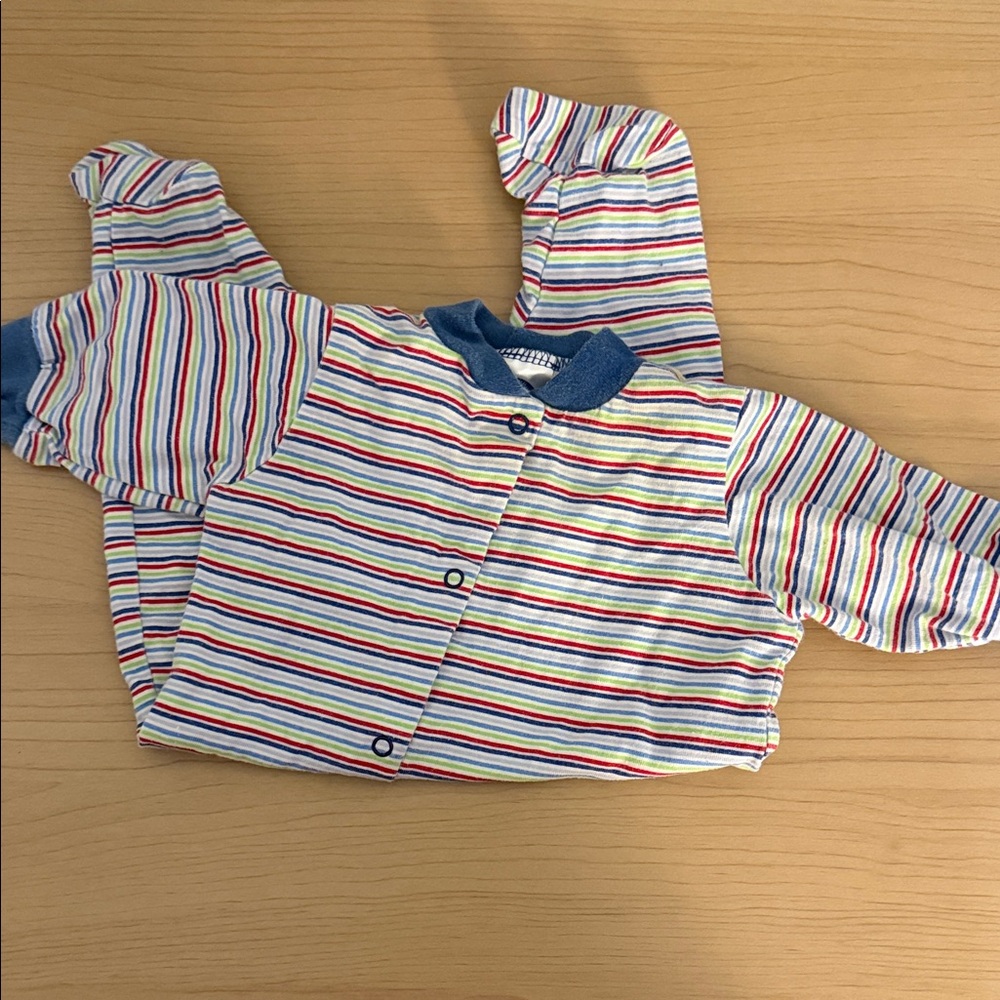 Striped Baby Onesie with Blue Collar